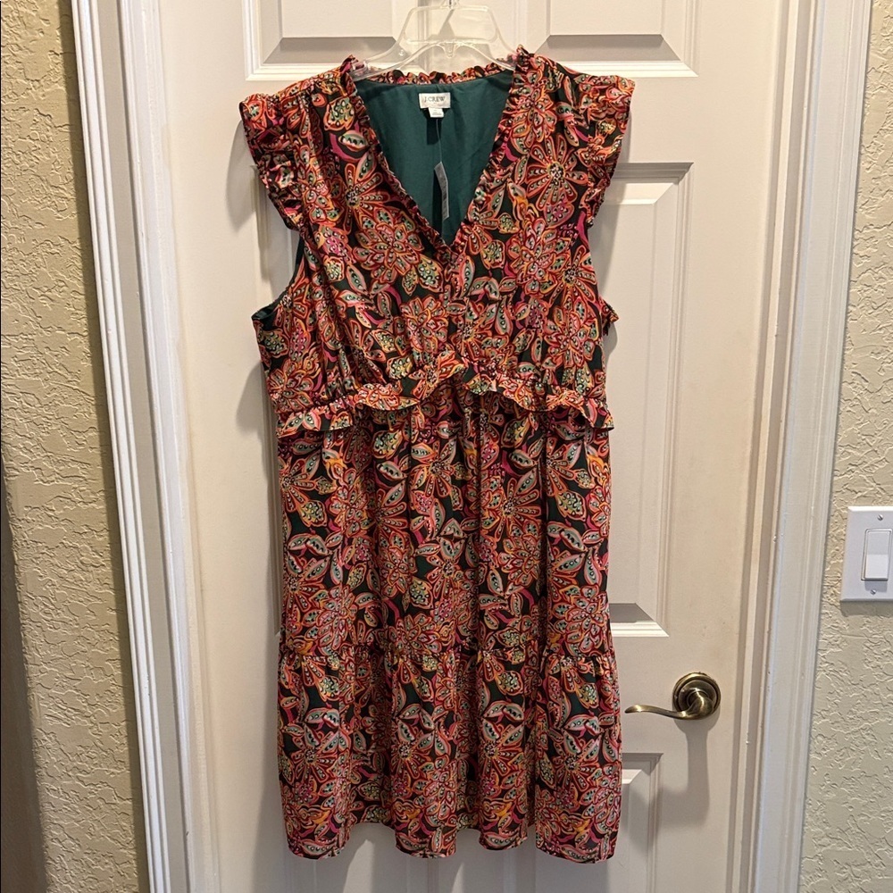 New J. Crew Ruffle Mini Dress - Rust, Orange and Green
